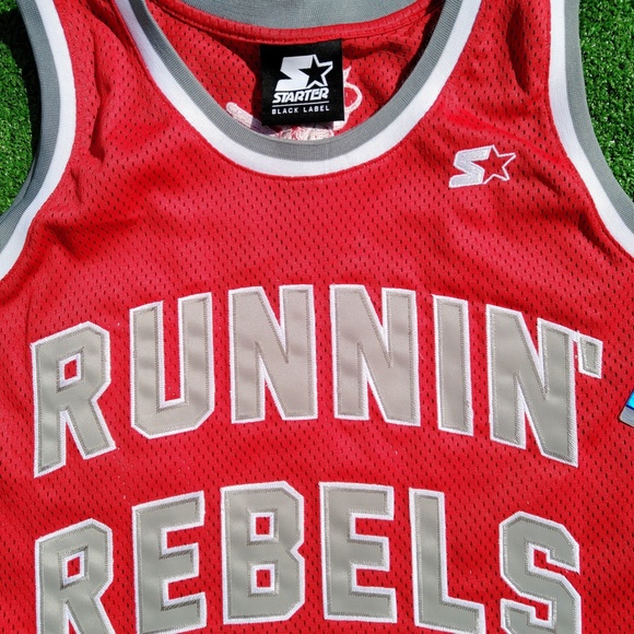 90's Retro Starter UNLV RUNNIN REBELS Vegas Nevada NCAA Hey Reb Mascot LG Jersey - Picture 3 of 5